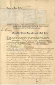 A scan of the original 1879 land grant document, with handwritten description of the property being leased from Queen Victoria.